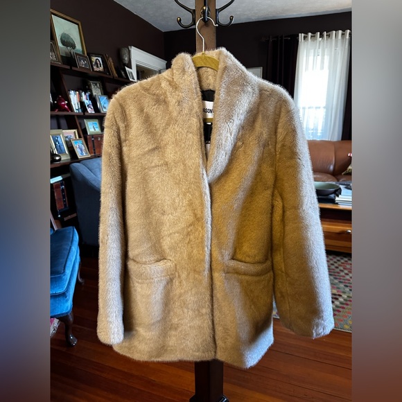Jason Wu Collection Faux Fur Teddy Coat Ivory Wheat Stand Collar Sz M $425 - Picture 12 of 12
